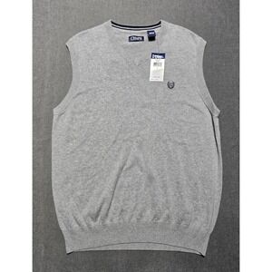 CHAPS Men's Sweater Vest Large V Neck‎ Sleeveless Gray Cotton Knit Top NWT New